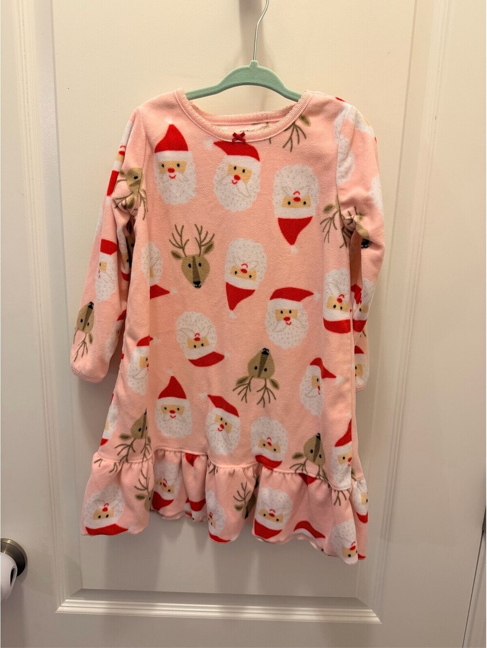 Carter's Girls Pink Santa Reindeer Fleece Long Sleeve Christmas Nightgown 2T